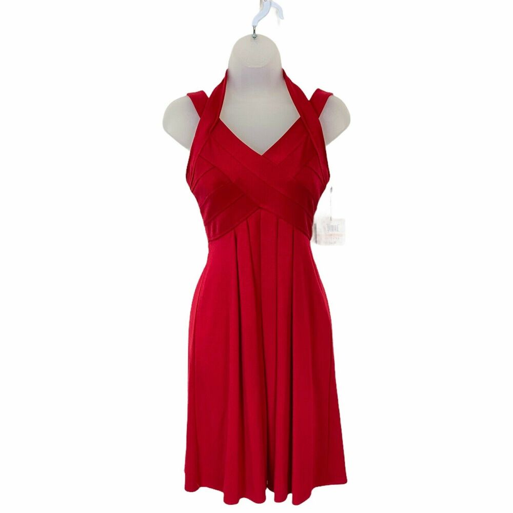 Halter Neck Dress Strappy Bandage Top Sexy Muse Women's Red Sleeveless Size 2